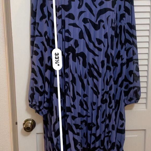 Nine West Abstract Pleated Blue Dress XL NWOT - Picture 3 of 7